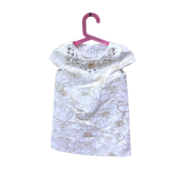 Disney Princess Dress Girls Size 3 White Gold Floral Rhinestone Jewel Party - Picture 1 of 6